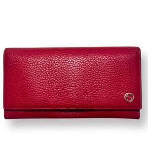NEW Gucci Red Interlocking GG Pebbled Leather Long Continental Wallet